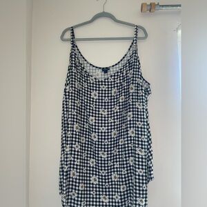 Black and White Checkered Floral Women's Top